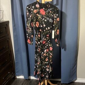 Eliza J floral Black Dress with sheer sleeves